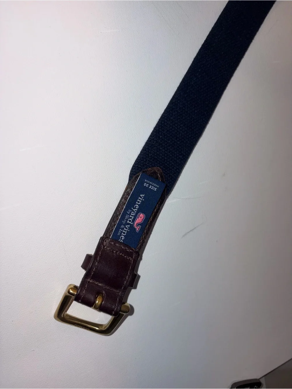 Vineyard Vines Pink Patterned Webbed Belt with Brown Leather Trim